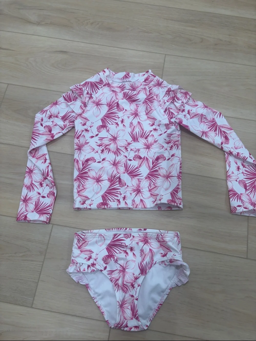 Girls Janie and Jack Pink Floral Long-Sleeve Rashguard Set